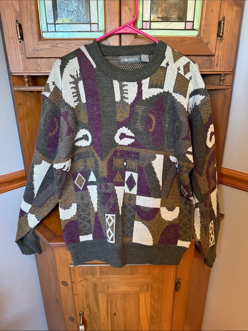 Vintage 90s J.T. Beckett Geometric Knit Sweater - Unisex Oversized L